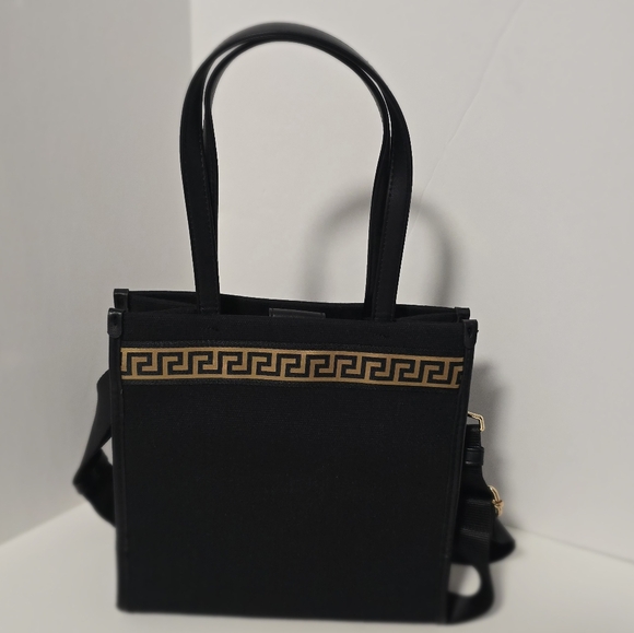 Versace Tote Bag Black Metallic Gold Handbag With Dust Bag RARE NEW - Picture 7 of 15